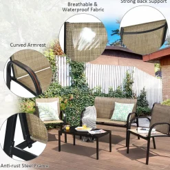 4 Piece Patio Furniture Outdoor Sofa Garden Lawn Sectional Conversation Set Outdoor Garden