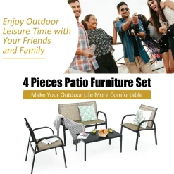 4 Piece Patio Furniture Outdoor Sofa Garden Lawn Sectional Conversation Set Outdoor Garden