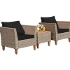 3 Piece Patio Furniture Set, Outdoor Wicker Rattan Bistro Sofa Set