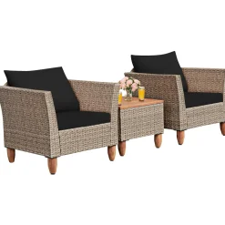 3 Piece Patio Furniture Set, Outdoor Wicker Rattan Bistro Sofa Set