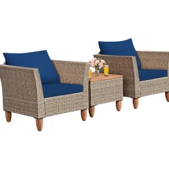 3 Piece Patio Furniture Set, Outdoor Wicker Rattan Bistro Sofa Set