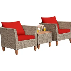 3 Piece Patio Furniture Set, Outdoor Wicker Rattan Bistro Sofa Set