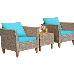3 Piece Patio Furniture Set, Outdoor Wicker Rattan Bistro Sofa Set