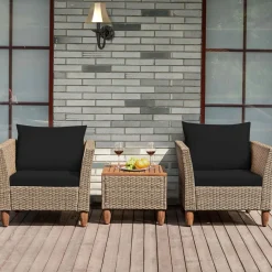 3 Piece Patio Furniture Set, Outdoor Wicker Rattan Bistro Sofa Set