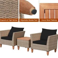 3 Piece Patio Furniture Set, Outdoor Wicker Rattan Bistro Sofa Set