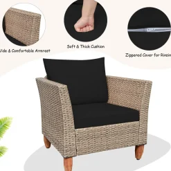 3 Piece Patio Furniture Set, Outdoor Wicker Rattan Bistro Sofa Set