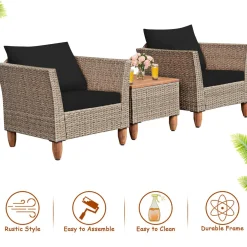 3 Piece Patio Furniture Set, Outdoor Wicker Rattan Bistro Sofa Set