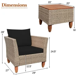 3 Piece Patio Furniture Set, Outdoor Wicker Rattan Bistro Sofa Set