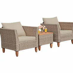 3 Piece Patio Furniture Set, Outdoor Wicker Rattan Bistro Sofa Set