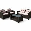 4-Piece Patio Furniture Set, Rattan Wicker Chair Set with 1 Loveseat, 2 Single Sofas