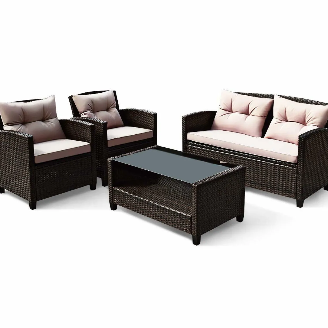 4-Piece Patio Furniture Set, Rattan Wicker Chair Set with 1 Loveseat, 2 Single Sofas