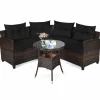 4-Piece Patio Furniture Set, C-Shape Outdoor Wicker Sectional Sofa Set