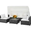 6-Piece Patio Furniture Set w/Retractable Canopy, Outdoor Conversation Set
