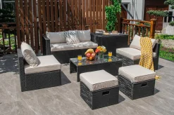 8-Piece Patio Furniture Set with Cover, 2 Ottomans, 2 Armless Sofas & Corner Sofas