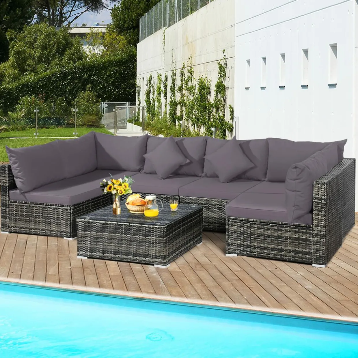 7-Piece Patio Furniture Set, Outdoor Sectional PE Rattan Sofa Set