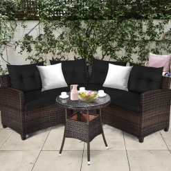 4-Piece Patio Furniture Set, C-Shape Outdoor Wicker Sectional Sofa Set