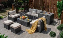 8-Piece Patio Furniture Set with Cover, 2 Ottomans, 2 Armless Sofas & Corner Sofas