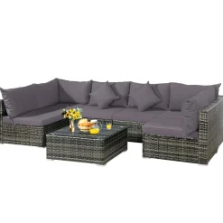 7-Piece Patio Furniture Set, Outdoor Sectional PE Rattan Sofa Set