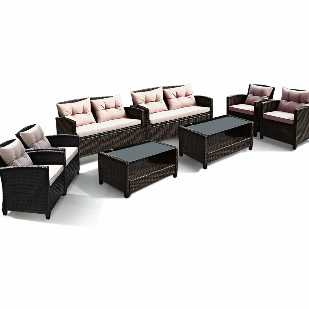 4-Piece Patio Furniture Set, Rattan Wicker Chair Set with 1 Loveseat, 2 Single Sofas