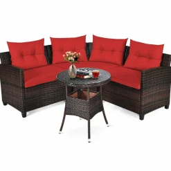 4-Piece Patio Furniture Set, C-Shape Outdoor Wicker Sectional Sofa Set
