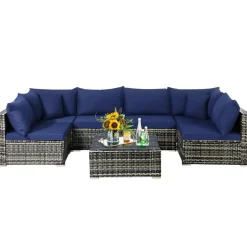7-Piece Patio Furniture Set, Outdoor Sectional PE Rattan Sofa Set