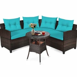 4-Piece Patio Furniture Set, C-Shape Outdoor Wicker Sectional Sofa Set