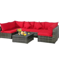 7-Piece Patio Furniture Set, Outdoor Sectional PE Rattan Sofa Set