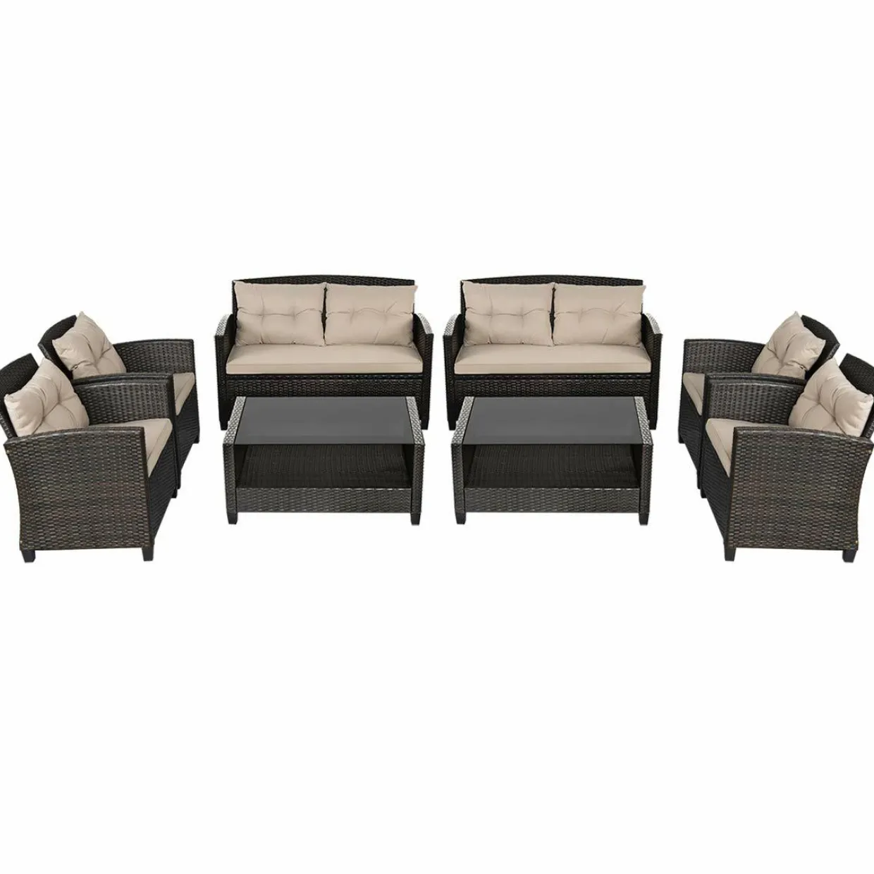 4-Piece Patio Furniture Set, Rattan Wicker Chair Set with 1 Loveseat, 2 Single Sofas
