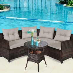 4-Piece Patio Furniture Set, C-Shape Outdoor Wicker Sectional Sofa Set
