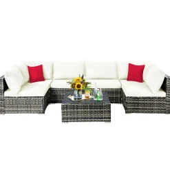 7-Piece Patio Furniture Set, Outdoor Sectional PE Rattan Sofa Set