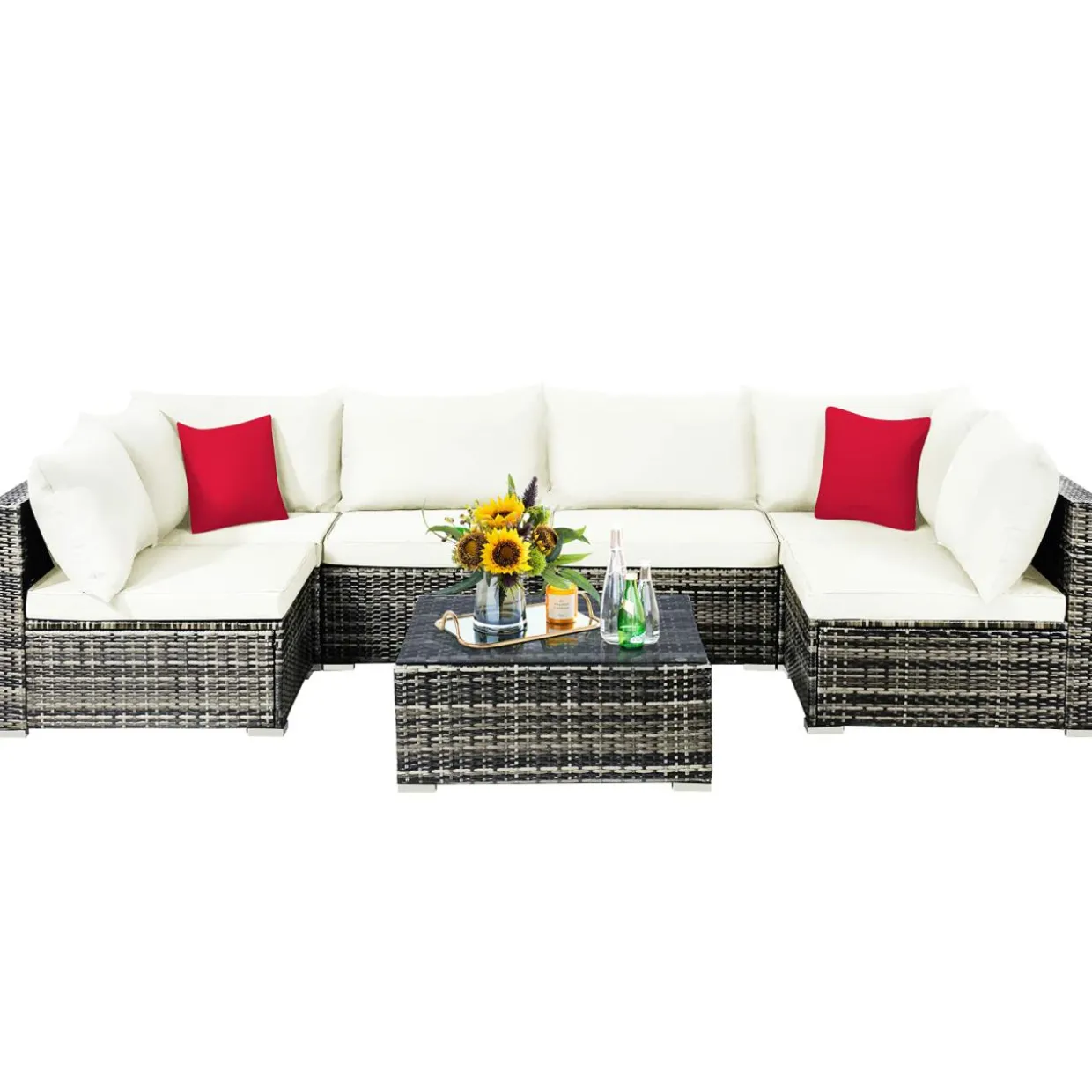 7-Piece Patio Furniture Set, Outdoor Sectional PE Rattan Sofa Set