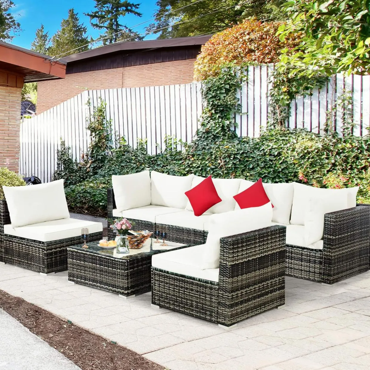 7-Piece Patio Furniture Set, Outdoor Sectional PE Rattan Sofa Set