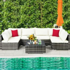 7-Piece Patio Furniture Set, Outdoor Sectional PE Rattan Sofa Set