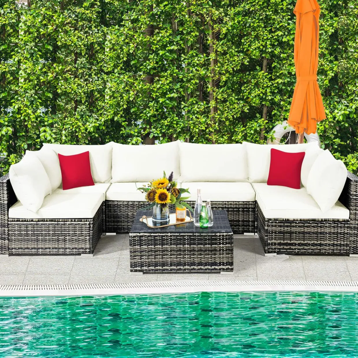 7-Piece Patio Furniture Set, Outdoor Sectional PE Rattan Sofa Set