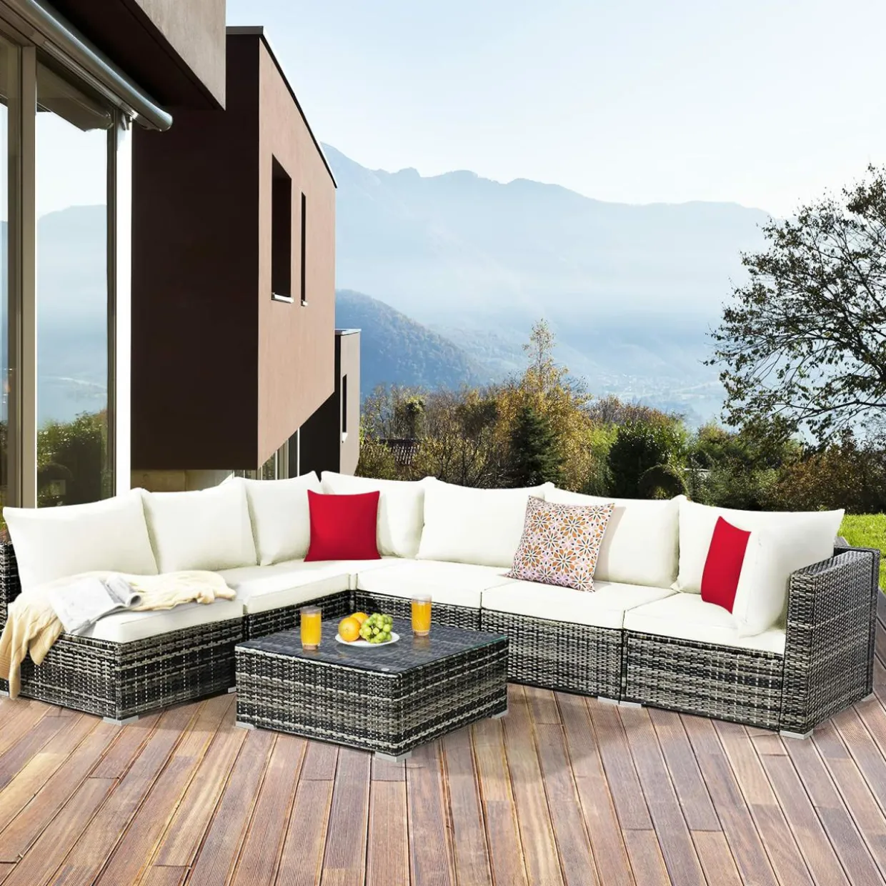 7-Piece Patio Furniture Set, Outdoor Sectional PE Rattan Sofa Set