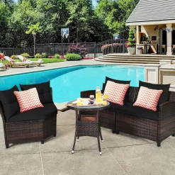 4-Piece Patio Furniture Set, C-Shape Outdoor Wicker Sectional Sofa Set