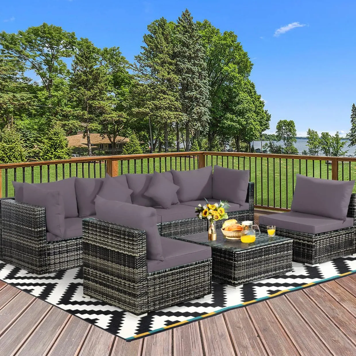 7-Piece Patio Furniture Set, Outdoor Sectional PE Rattan Sofa Set