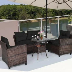 4-Piece Patio Furniture Set, C-Shape Outdoor Wicker Sectional Sofa Set