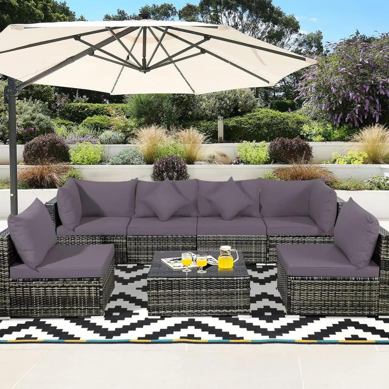 7-Piece Patio Furniture Set, Outdoor Sectional PE Rattan Sofa Set