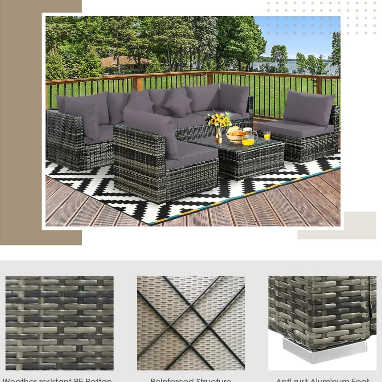 7-Piece Patio Furniture Set, Outdoor Sectional PE Rattan Sofa Set