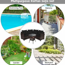 4-Piece Patio Furniture Set, C-Shape Outdoor Wicker Sectional Sofa Set