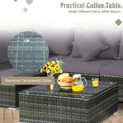 7-Piece Patio Furniture Set, Outdoor Sectional PE Rattan Sofa Set