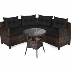 4-Piece Patio Furniture Set, C-Shape Outdoor Wicker Sectional Sofa Set