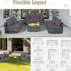 7-Piece Patio Furniture Set, Outdoor Sectional PE Rattan Sofa Set