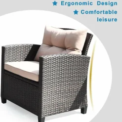 4-Piece Patio Furniture Set, Rattan Wicker Chair Set with 1 Loveseat, 2 Single Sofas