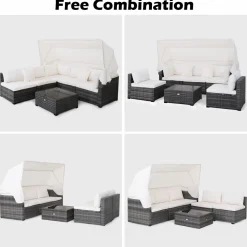 6-Piece Patio Furniture Set w/Retractable Canopy, Outdoor Conversation Set