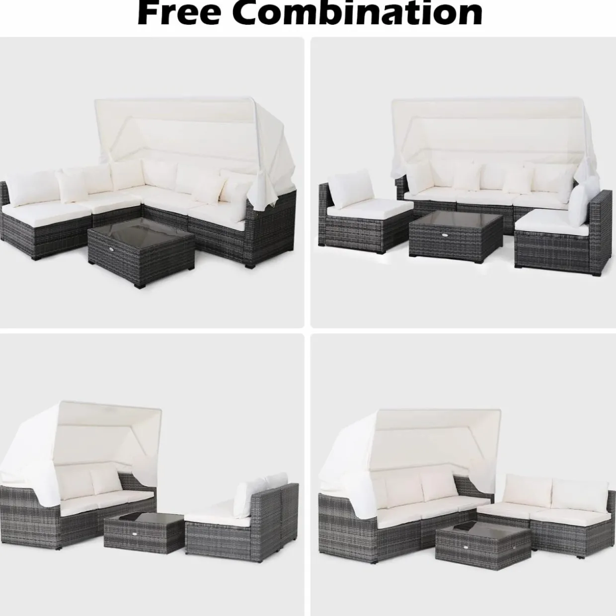 6-Piece Patio Furniture Set w/Retractable Canopy, Outdoor Conversation Set