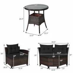 4-Piece Patio Furniture Set, C-Shape Outdoor Wicker Sectional Sofa Set