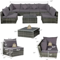 7-Piece Patio Furniture Set, Outdoor Sectional PE Rattan Sofa Set