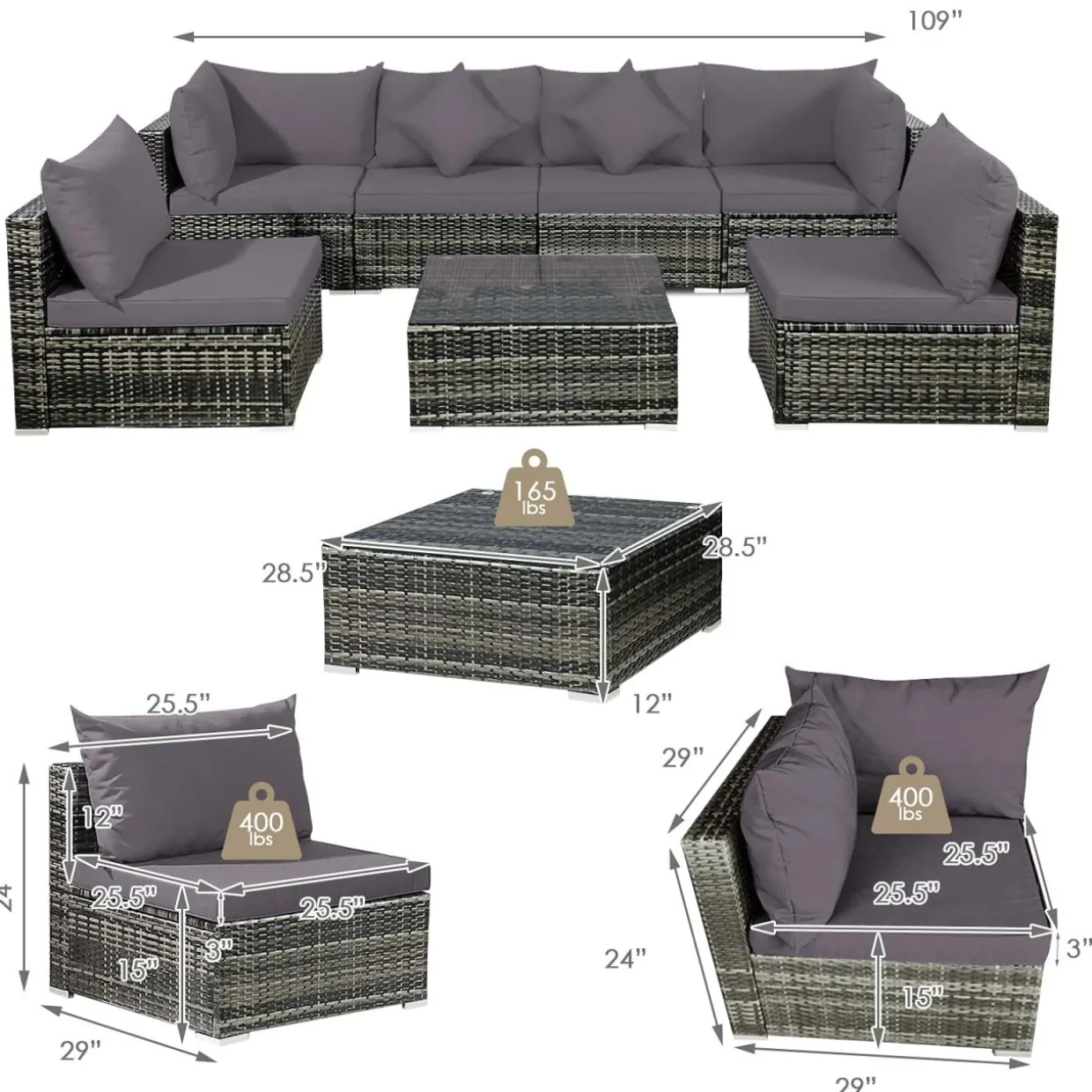 7-Piece Patio Furniture Set, Outdoor Sectional PE Rattan Sofa Set